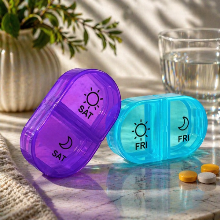 Pill Organizer Full-Open Lid AM/PM Compartments BPA-Free