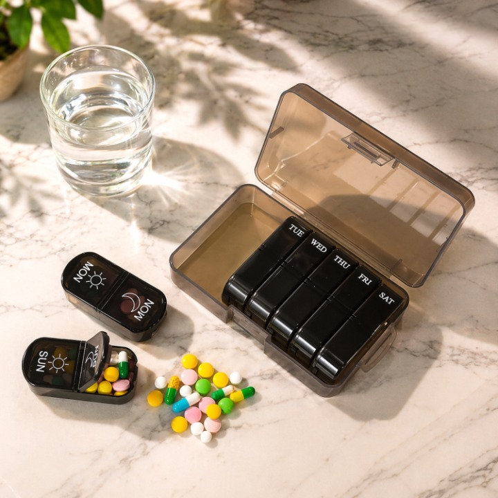 Pill Organizer Full-Open Lid AM/PM Compartments BPA-Free
