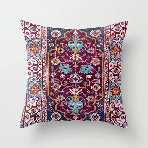 Pillow Cover Oriental Print Plush Hidden Zipper