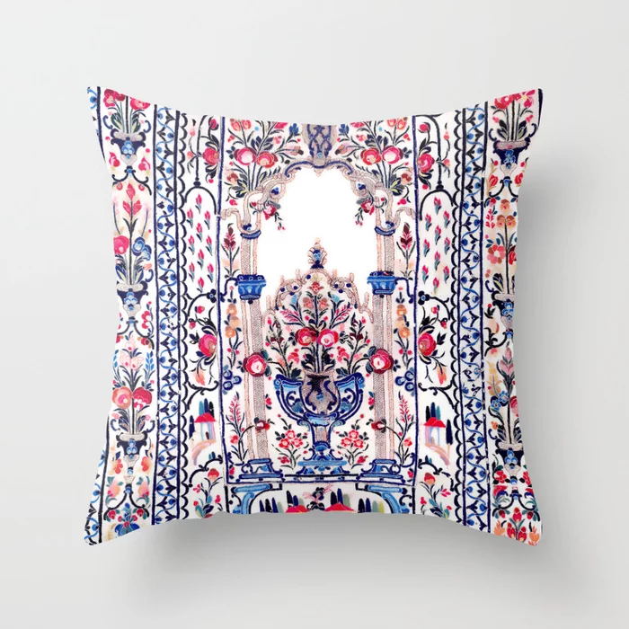 Pillow Cover Oriental Print Plush Hidden Zipper