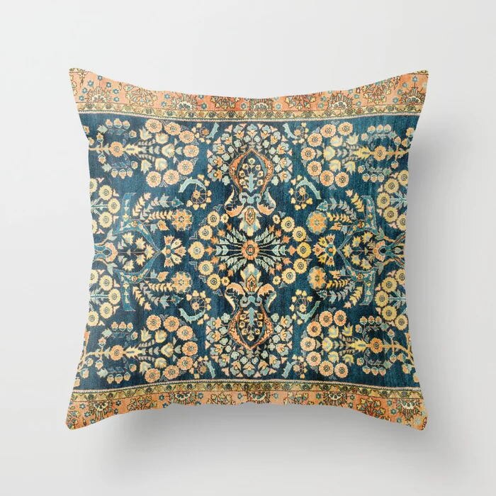 Pillow Cover Oriental Print Plush Hidden Zipper