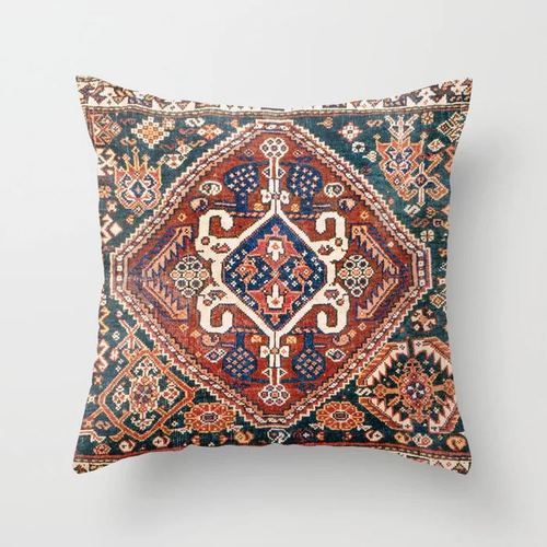 Pillow Cover Oriental Print Plush Hidden Zipper