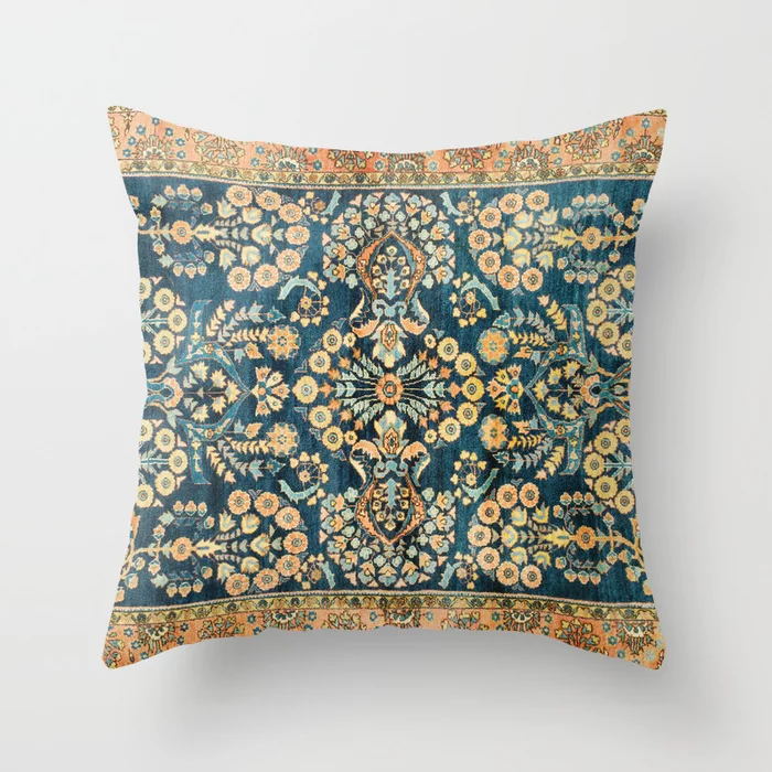 Pillow Cover Oriental Print Plush Hidden Zipper