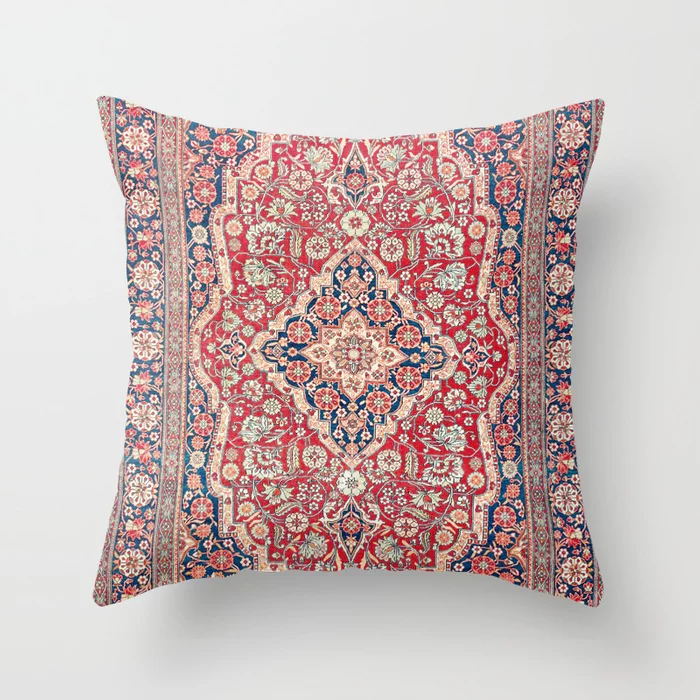 Pillow Cover Oriental Print Plush Hidden Zipper