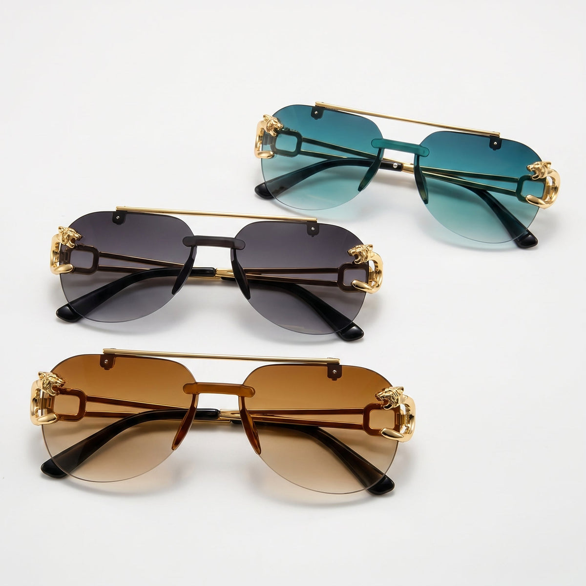 Pilot Sunglasses Rimless Gradient Lenses & Metal Top Bar