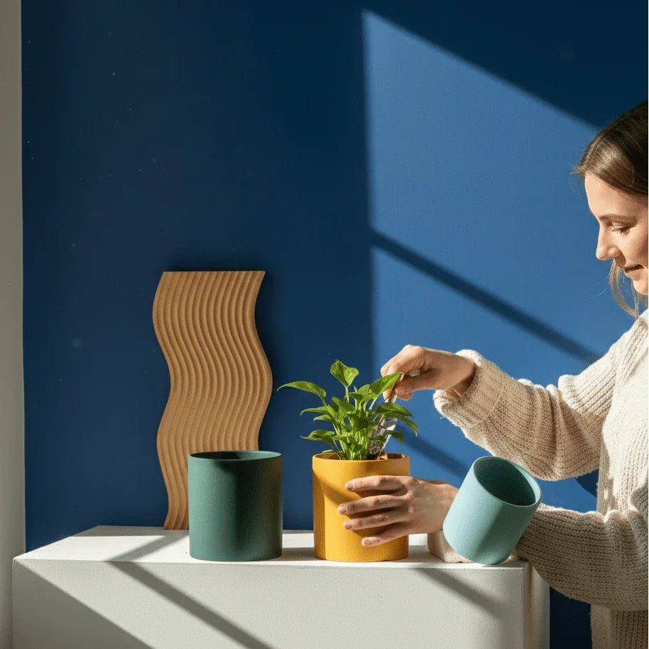 Plant Pot Matte Glazed Ceramic Matching Saucer & Drainage