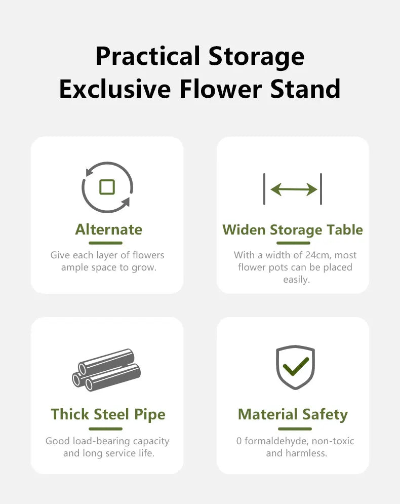 Plant Shelf 5-Tier Black Metal & Wooden Shelves