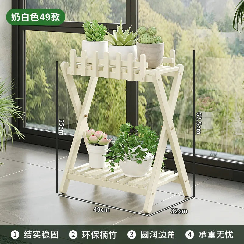 Plant Shelf Two-Tier Bamboo X-Frame Decorative Fence