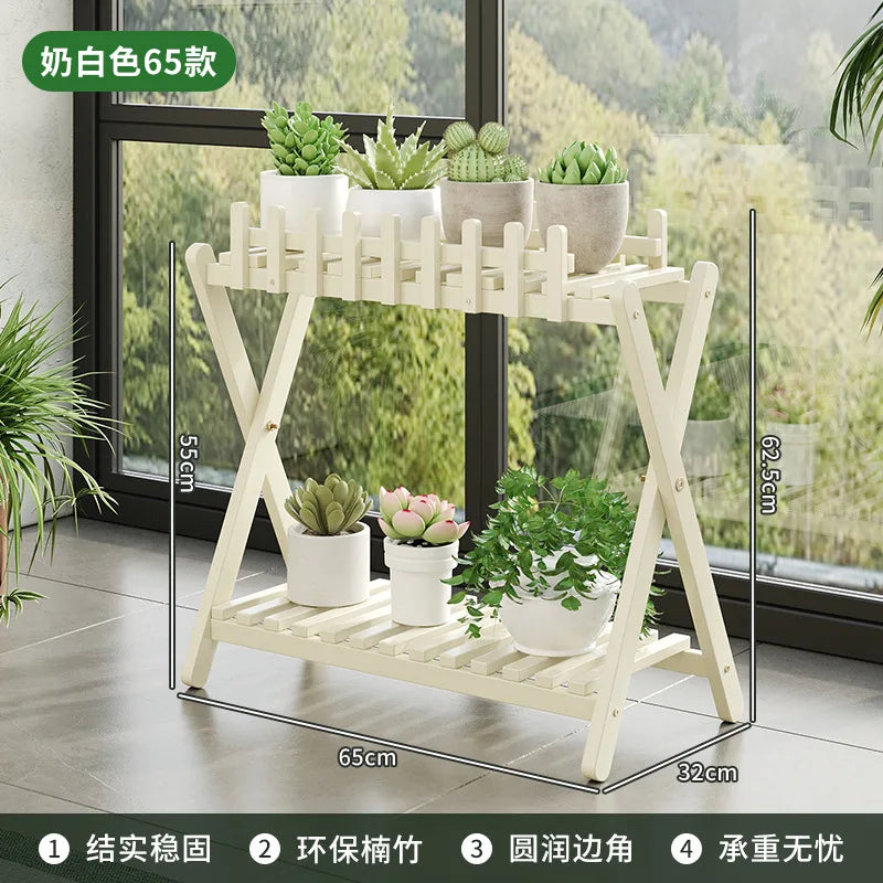 Plant Shelf Two-Tier Bamboo X-Frame Decorative Fence