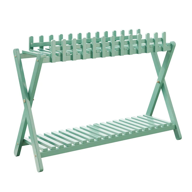 Plant Shelf Two-Tier Bamboo X-Frame Decorative Fence