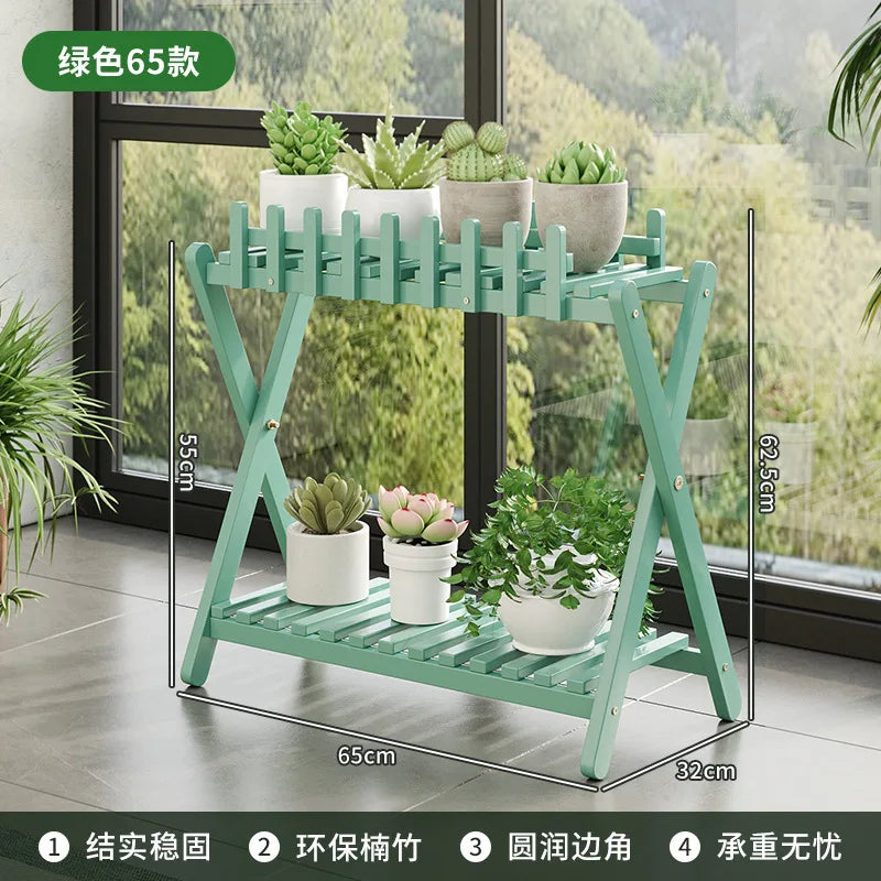 Plant Shelf Two-Tier Bamboo X-Frame Decorative Fence