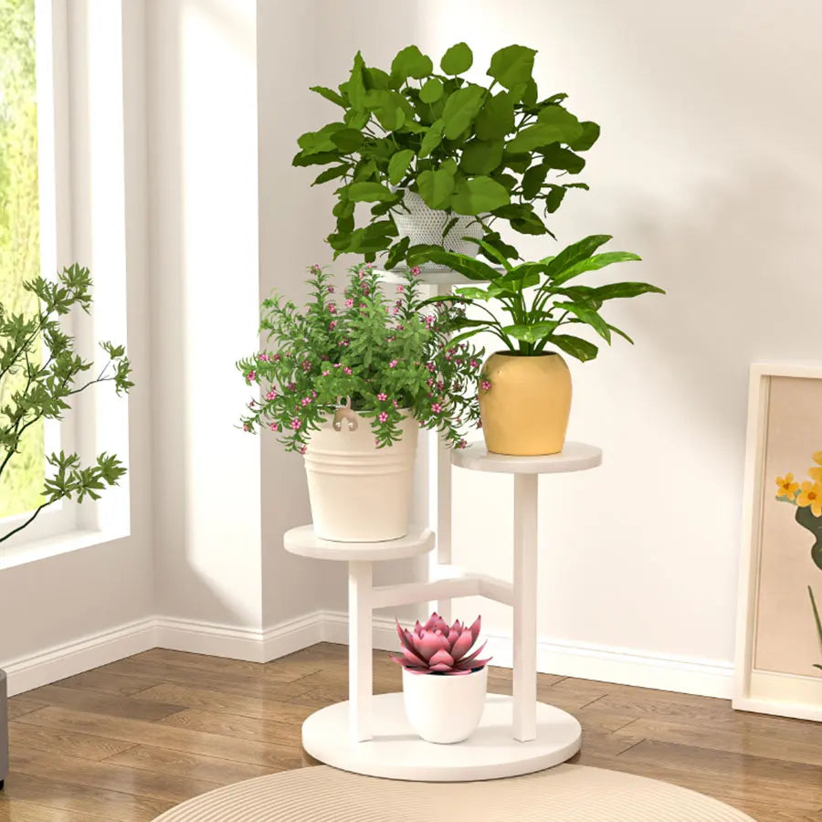 Plant Shelf Wooden Round Shelves & Metal Frame