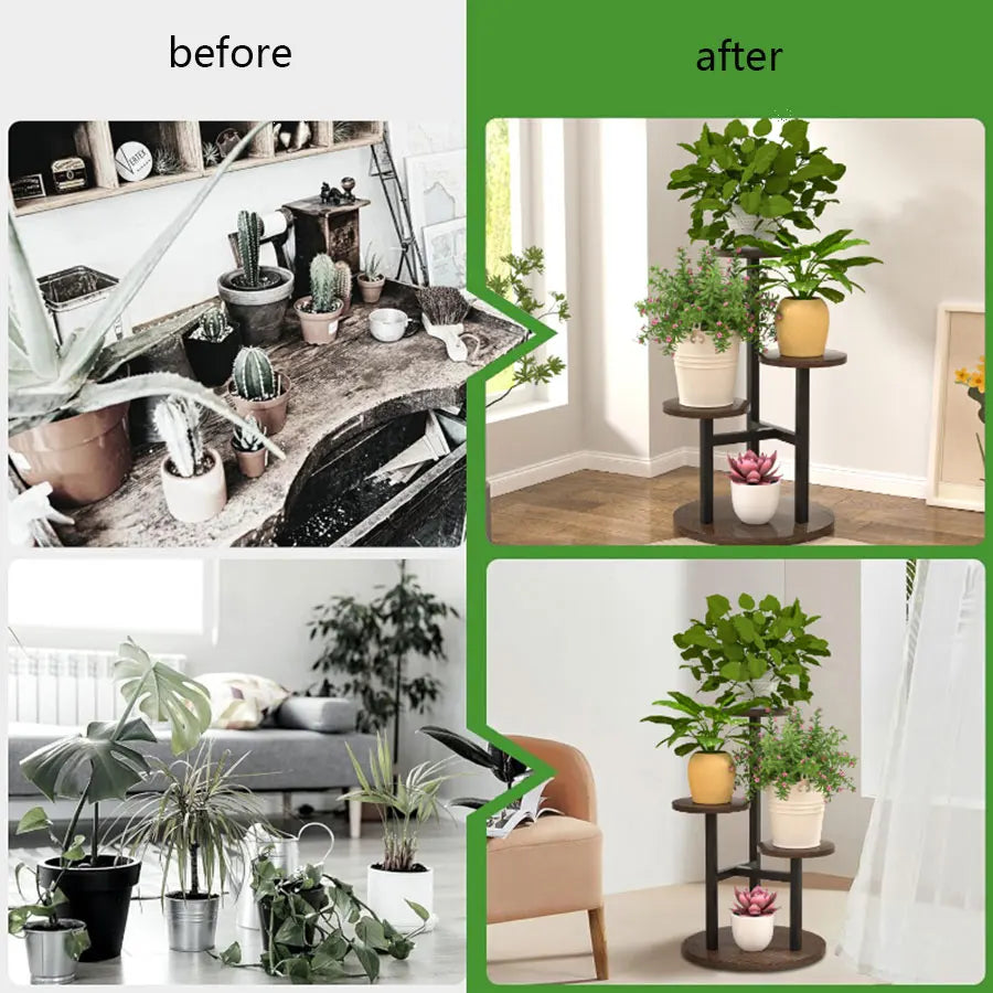 Plant Shelf Wooden Round Shelves & Metal Frame