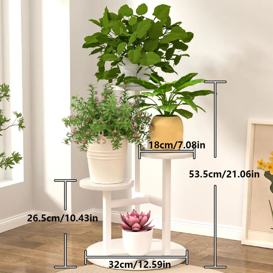 Plant Shelf Wooden Round Shelves & Metal Frame