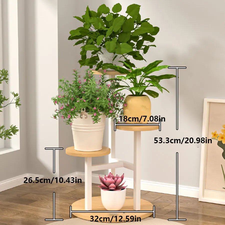 Plant Shelf Wooden Round Shelves & Metal Frame