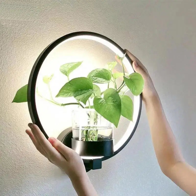 Plant Wall Light Warm LED Backlight Glass Vase