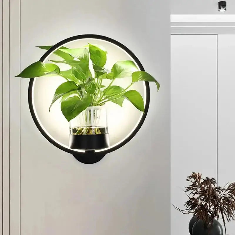 Plant Wall Light Warm LED Glass Vase & Metal Frame