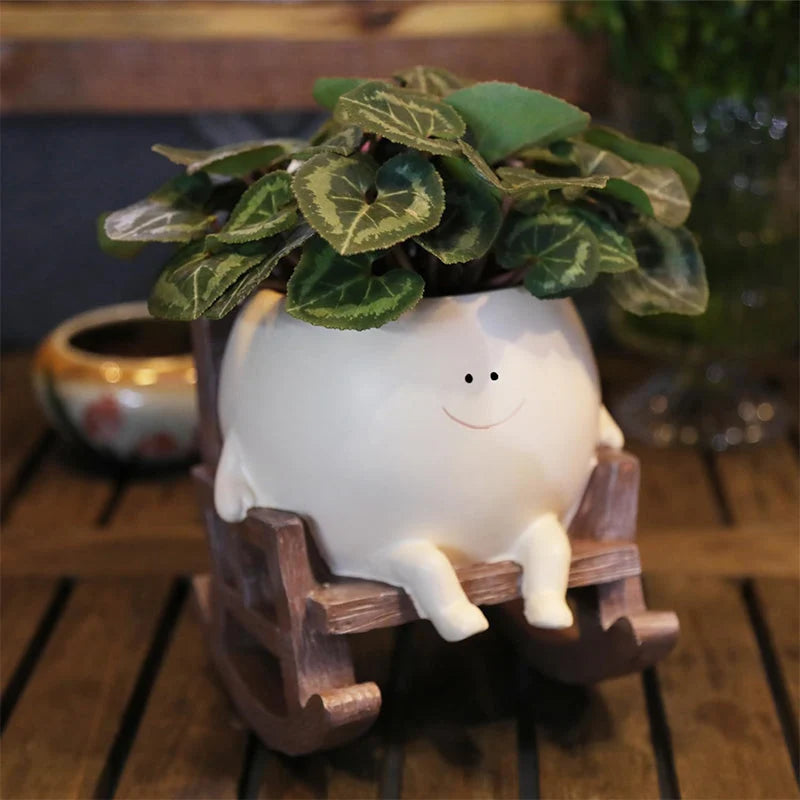 Planter Smiley Face Weatherproof Resin