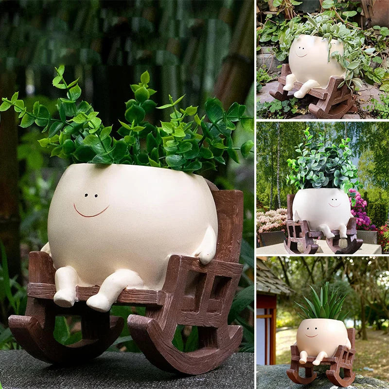 Planter Smiley Face Weatherproof Resin