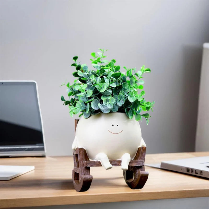 Planter Smiley Face Weatherproof Resin