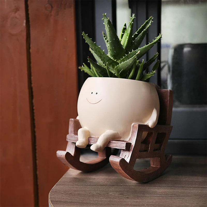 Planter Smiley Face Weatherproof Resin