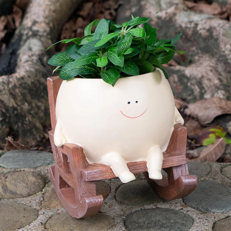 Planter Smiley Face Weatherproof Resin