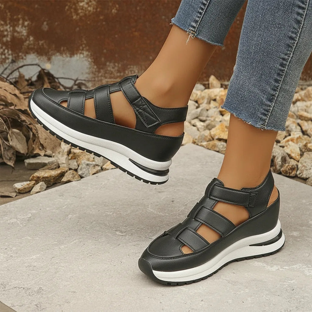 Platform Sneaker Sandals Closed Toe Velcro Strap Air Cushion