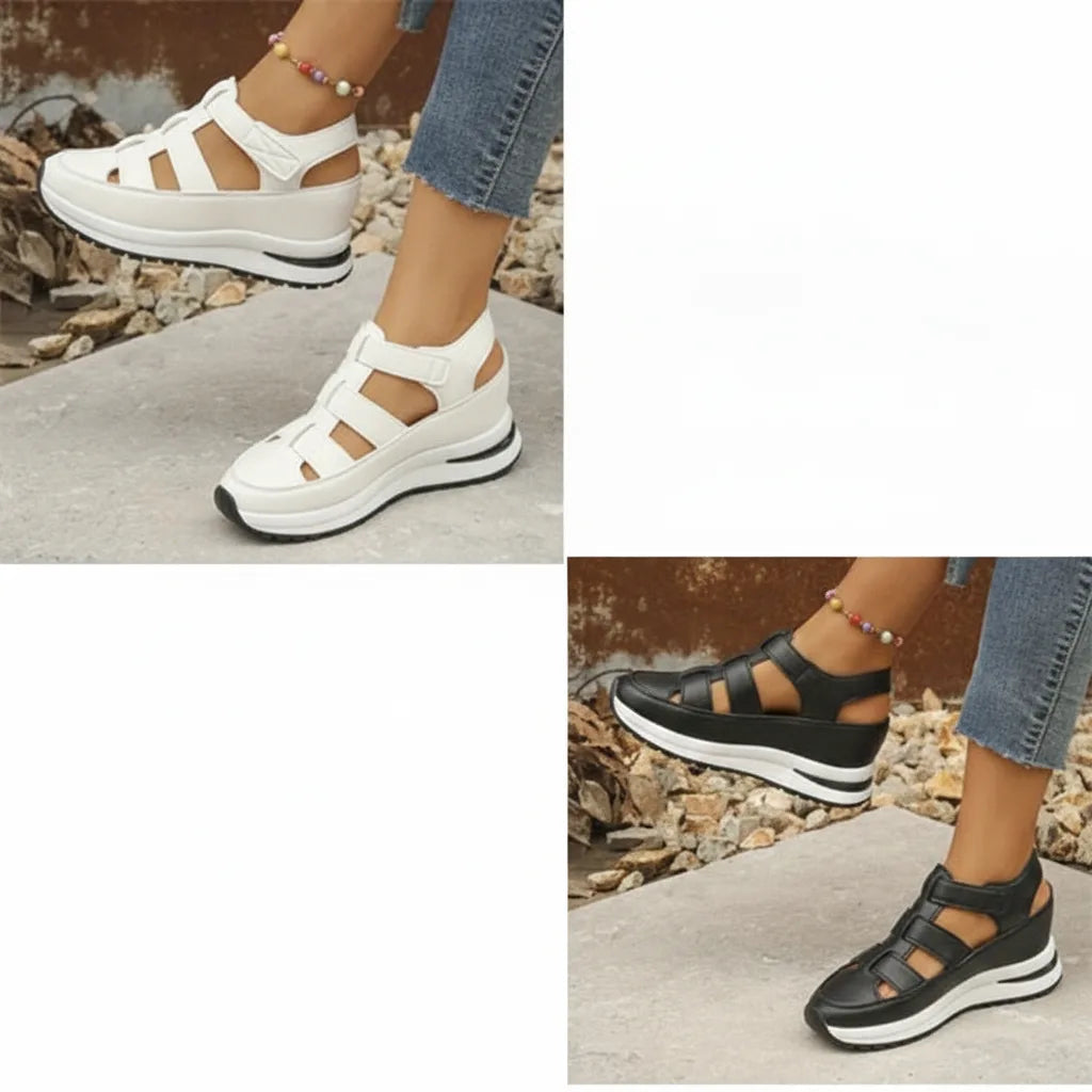 Platform Sneaker Sandals Closed Toe Velcro Strap Air Cushion
