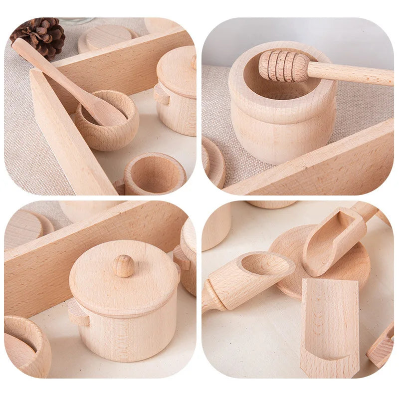 Play Kitchen Set Natural Wood Smooth Sanded Eight Piece