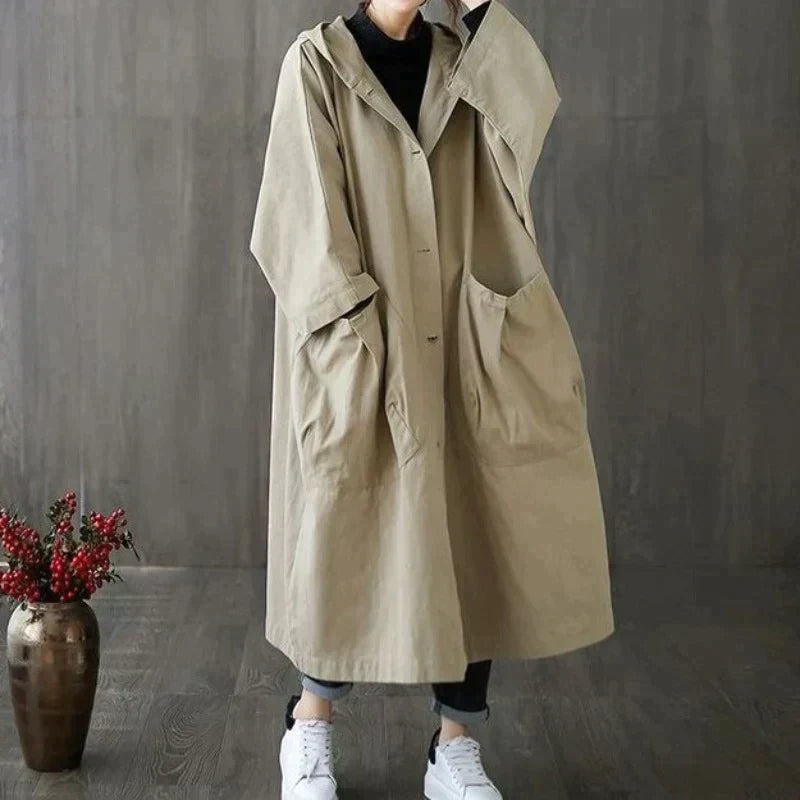 Plus Size Trench Coat Water-Resistant & Windproof Belted Waist