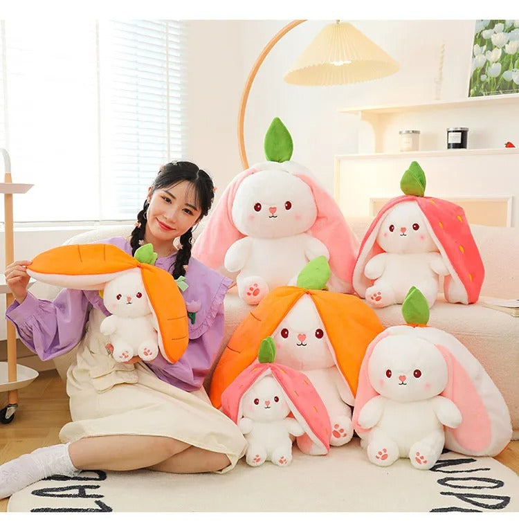 Plush Bunny Hidden Compartment Carrot & Strawberry