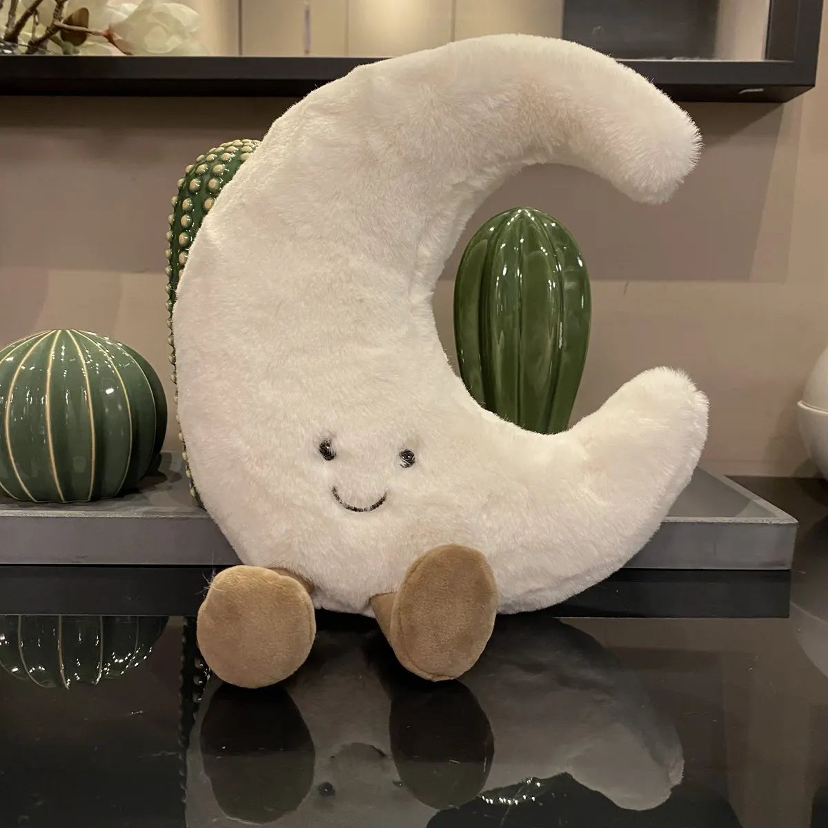 Plush Cushion Moon & Sun Embroidered Faces Standing Legs
