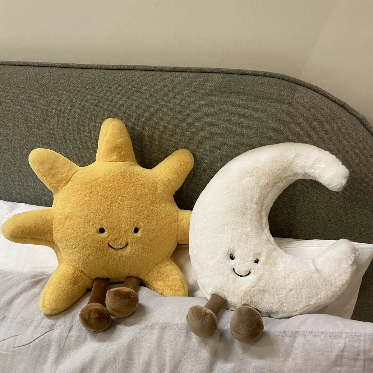 Plush Cushion Moon & Sun Embroidered Faces Standing Legs