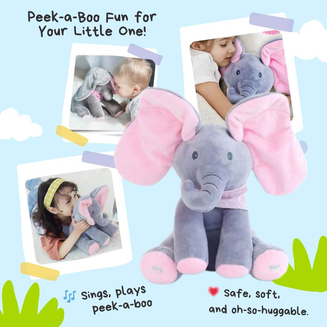 Plush Elephant Toy Interactive Music & Peekaboo Hypoallergenic