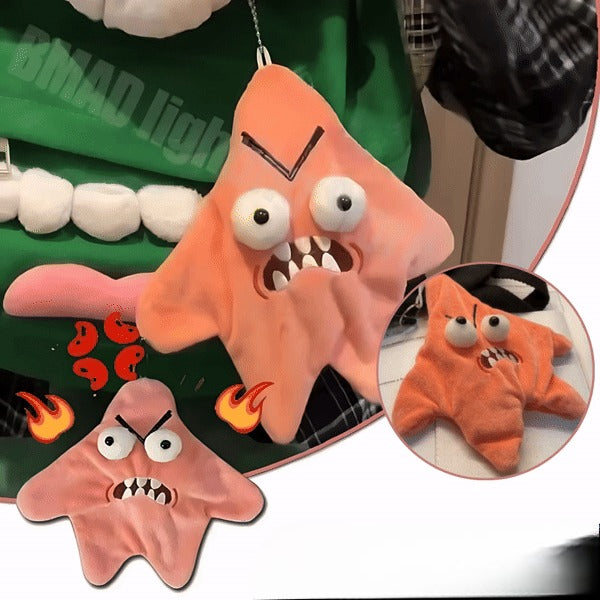 Plush Keychain Angry Starfish Design Integrated Ball Chain
