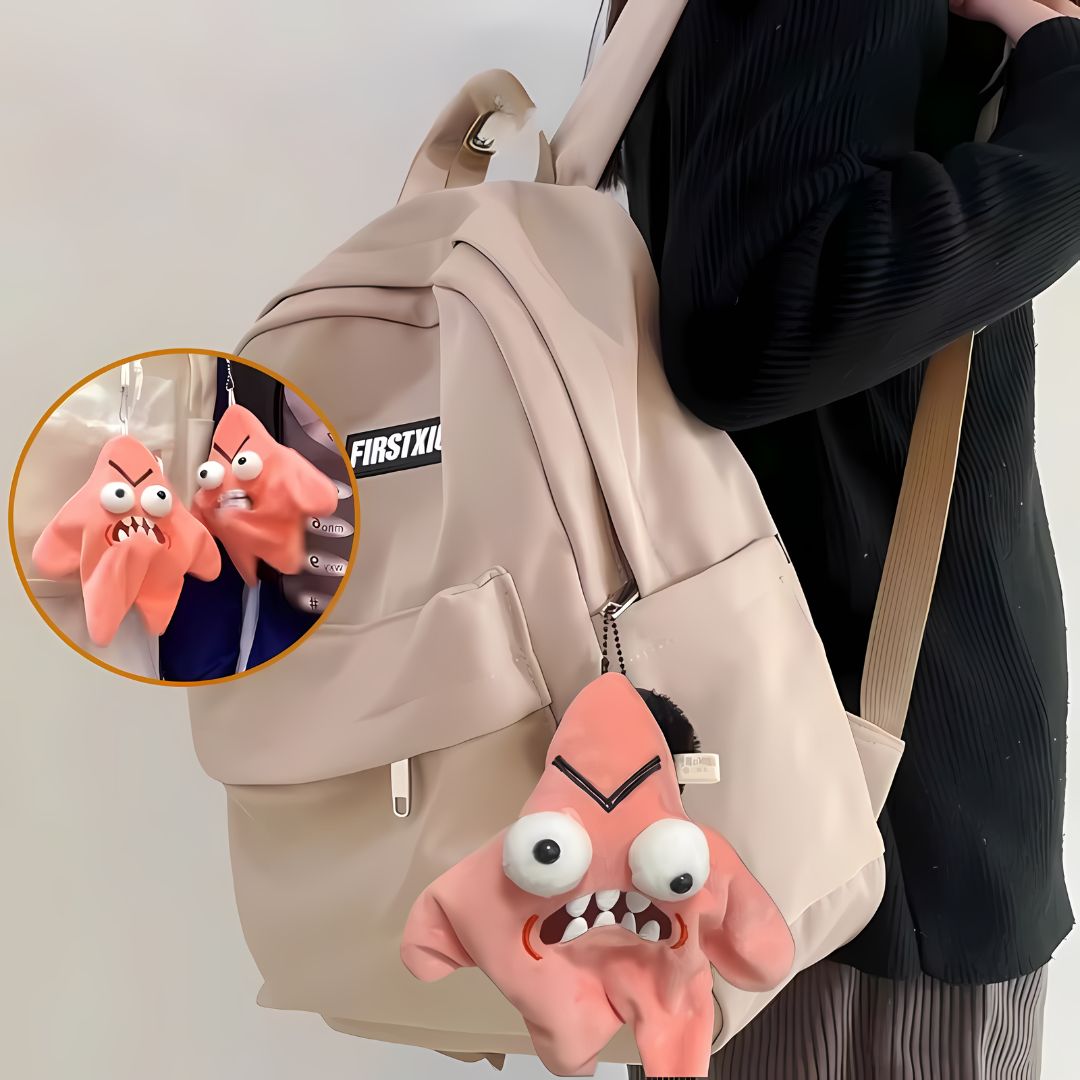 Plush Keychain Angry Starfish Design Integrated Ball Chain