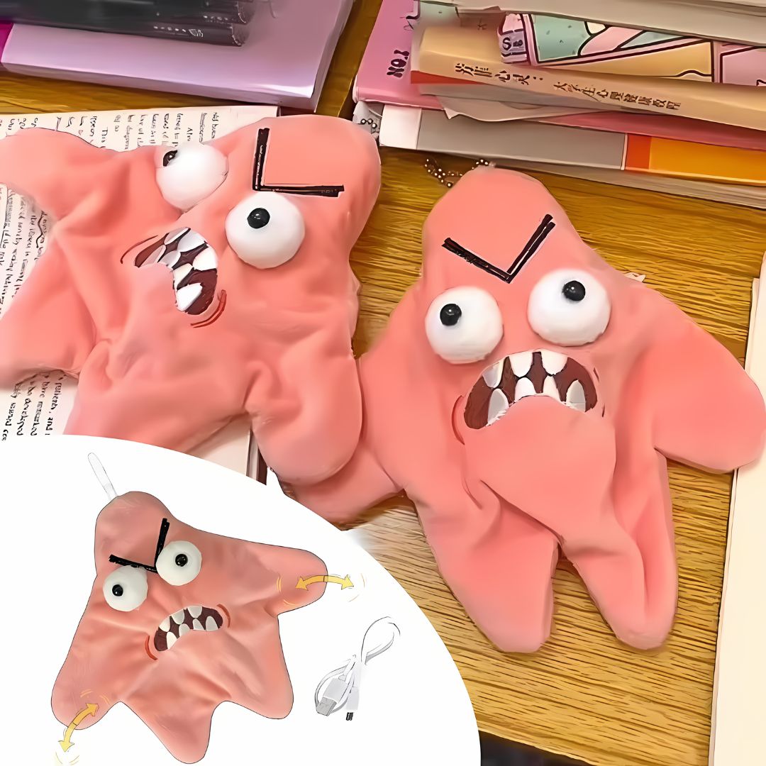 Plush Keychain Angry Starfish Design Integrated Ball Chain