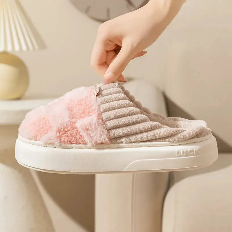 Plush Slippers Non-Slip Thick Padded Sole Cozy Lining