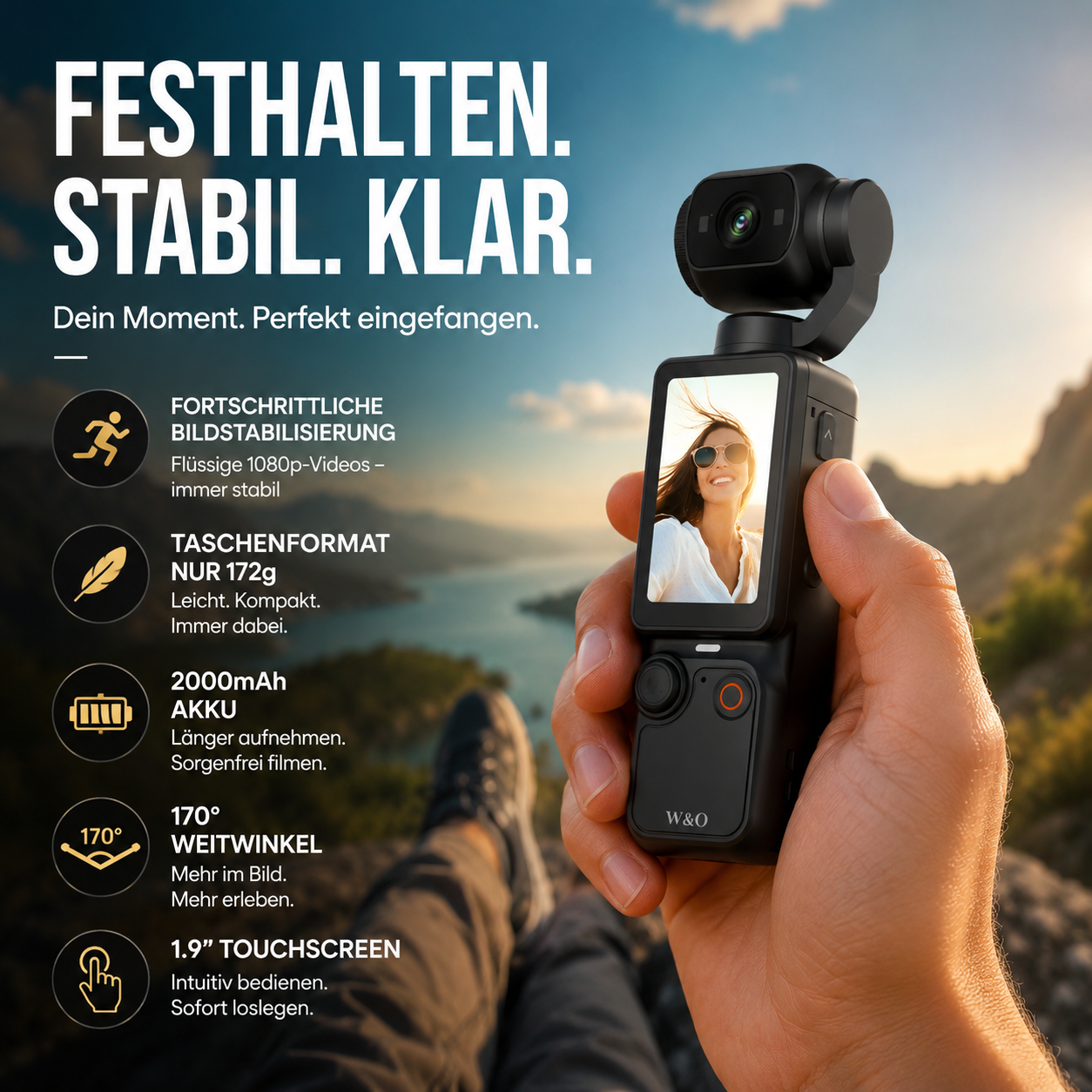 Pocket Camera Stabilized 1080P Foldable Touchscreen
