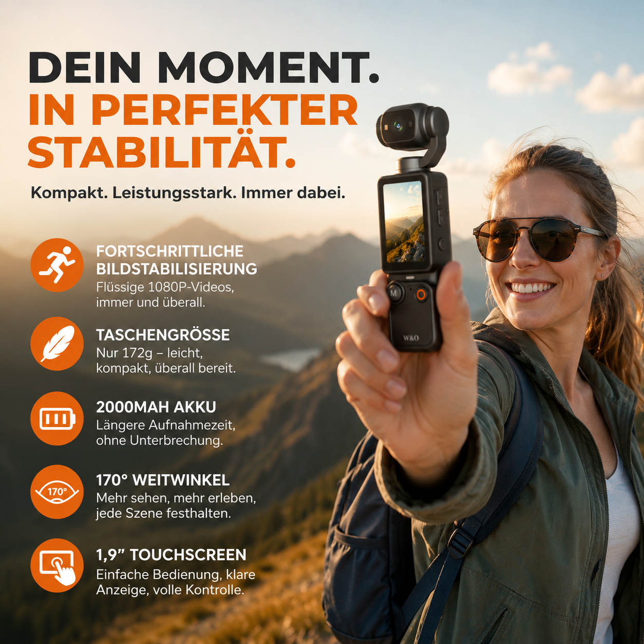 Pocket Camera Stabilized 1080P Foldable Touchscreen