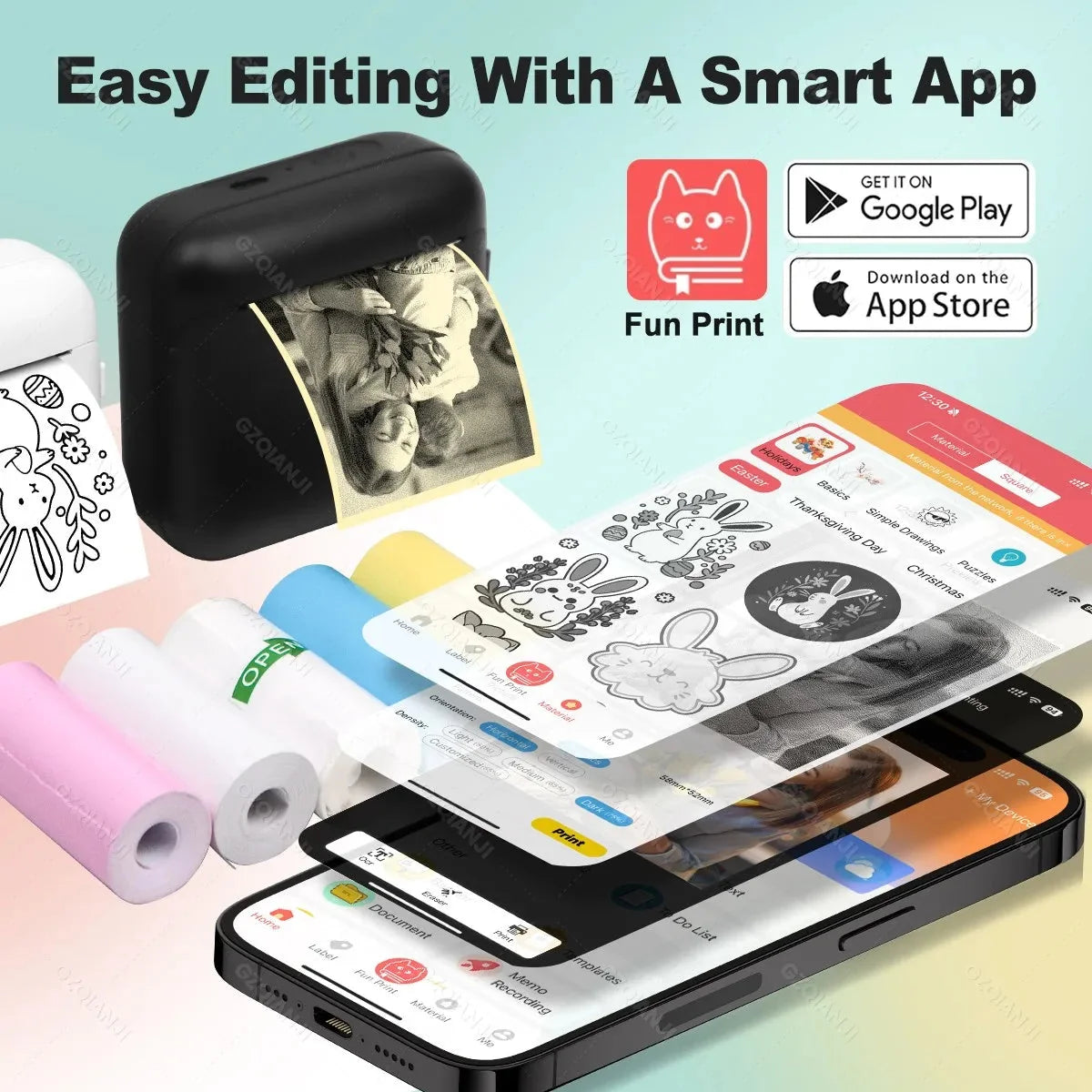 Pocket Thermal Printer Bluetooth Ink-Free 57mm Paper