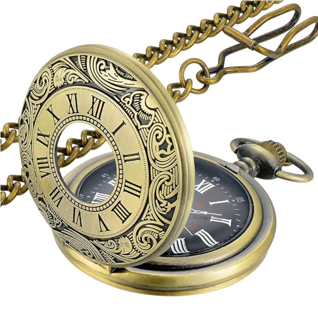 Pocket Watch Quartz Movement Roman Numerals Metal Case