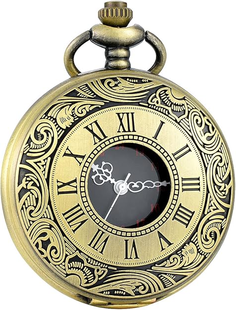 Pocket Watch Quartz Movement Roman Numerals Metal Case