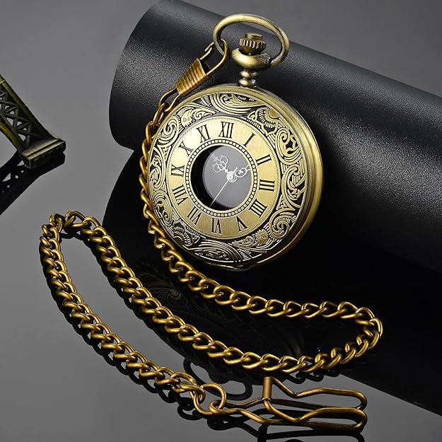 Pocket Watch Quartz Movement Roman Numerals Metal Case