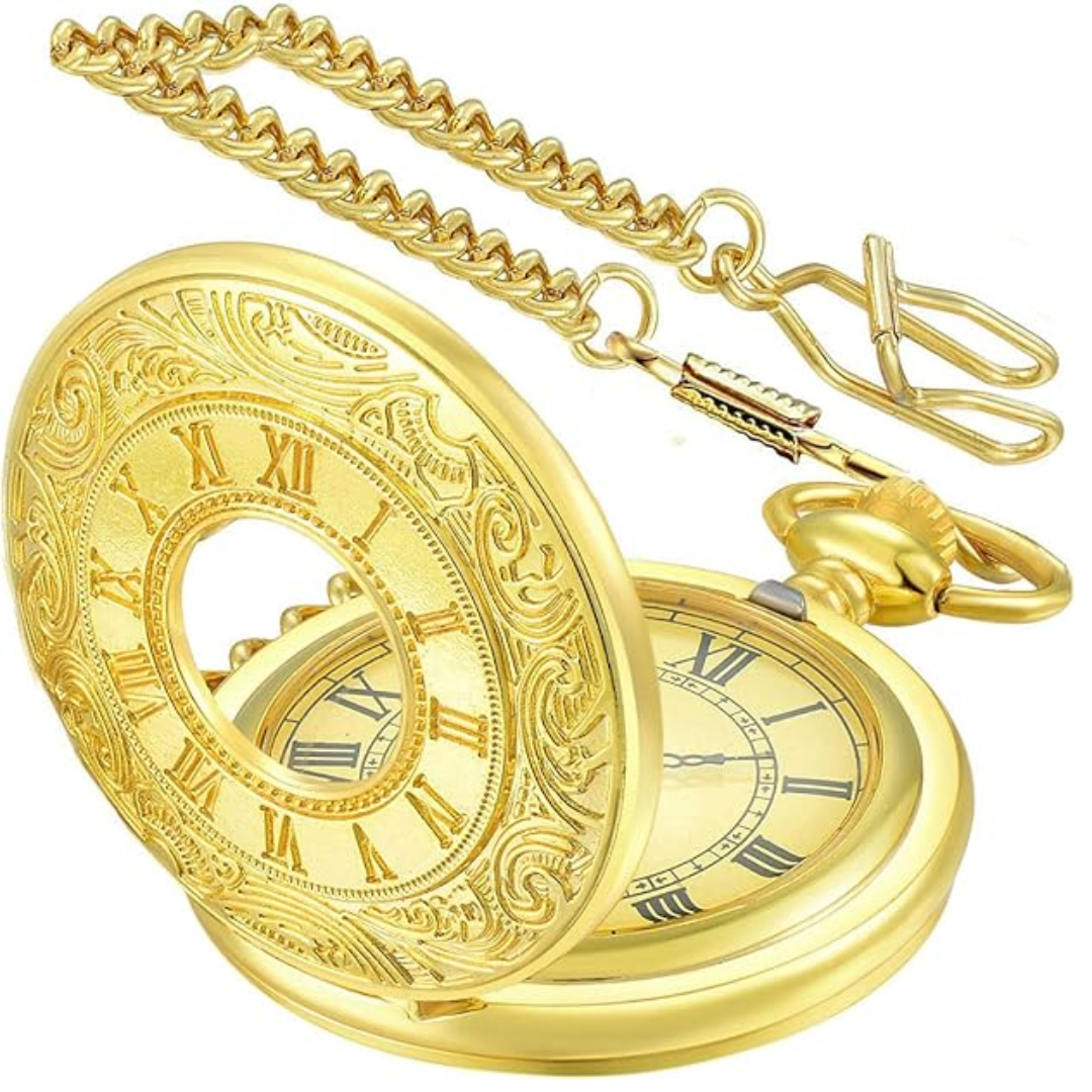 Pocket Watch Quartz Movement Roman Numerals Metal Case