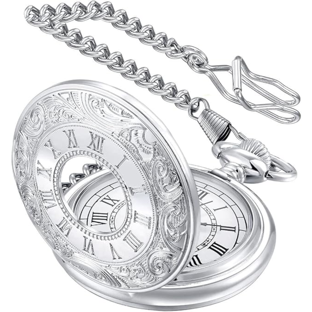 Pocket Watch Quartz Movement Roman Numerals Metal Case