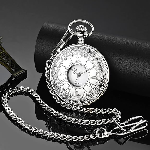 Pocket Watch Quartz Movement Roman Numerals Metal Case