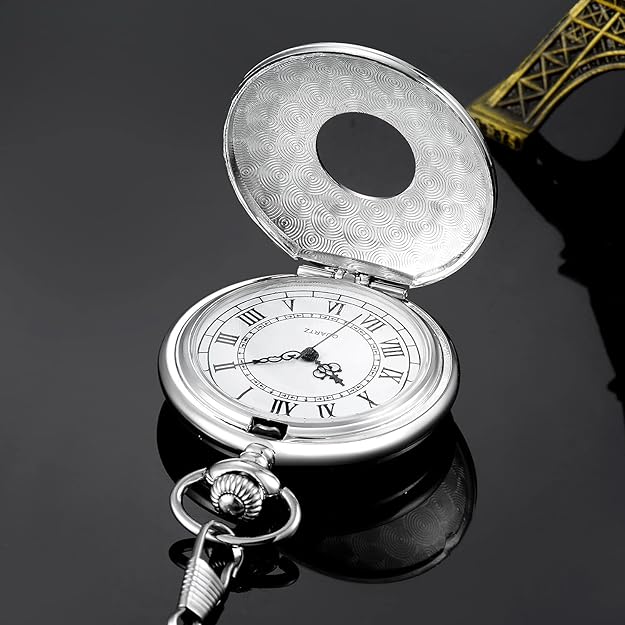 Pocket Watch Quartz Movement Roman Numerals Metal Case