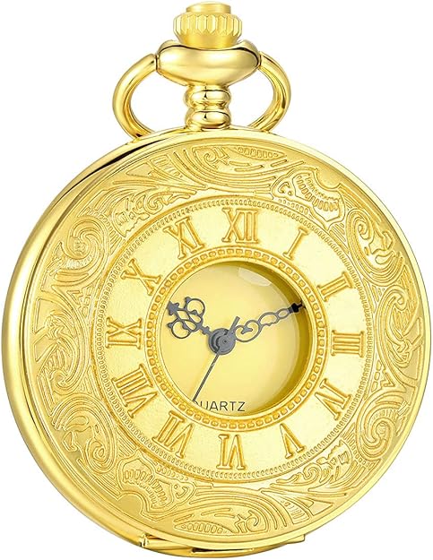 Pocket Watch Quartz Movement Roman Numerals Metal Case