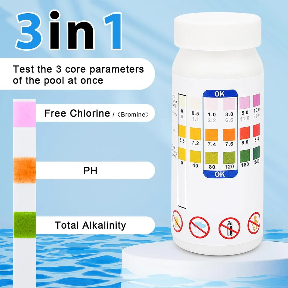 Pool Test Strips Chlorine pH Alkalinity 50 Pack